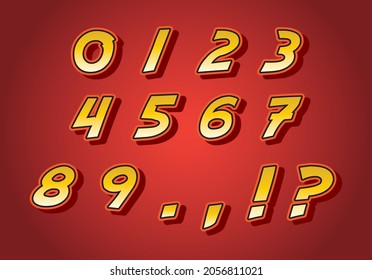 Number set vector font alphabet, from 0 to 9,font for game UI\Printing\Party\Logo,Yellow Bright figures on red dark background