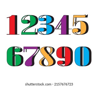 Number set vector font alphabet 0 to 9, modern dynamic flat design with colorful number for your design. logo, corporate identity, application, poster design. Set of numbers with effect. Icon Vector