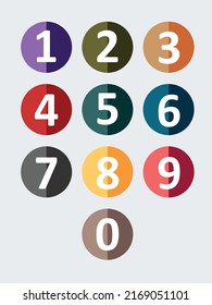 Number set vector font alphabet 0 to 9. Modern flat colorful trendy design in a circle shape. Suitable for web, print, logo, corporate identity, application, creative poster, and more