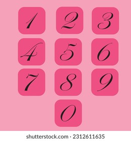 Number set vector font alphabet, modern dynamic flat design with pink colorful for your unique elements design ; logo, corporate identity, application, creative poster 