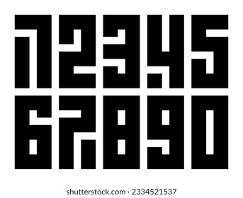 Alfabeto de tipo de letra vectorial de conjunto de números, cuadrado de bloque moderno para el diseño de elementos únicos ; logotipo, identidad corporativa, aplicación, afiche creativo y más 