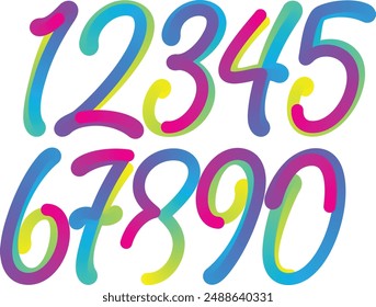 Number set vector font alphabet, modern dynamic flat design with brilliant colorful for your unique elements design ; logo, corporate identity