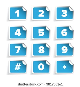 Number set vector label blue