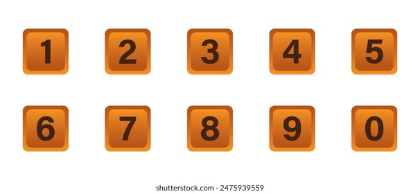 Number set vector orange. Set orange square with numbers icon vector illustration on white background.  collection of numbers - orange spheres.