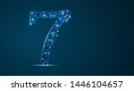 number seven 2D low poly abstract illustration consisting of points, lines, and shapes in the form of planets, stars and the universe. Vector digit 7 wireframe concept.
