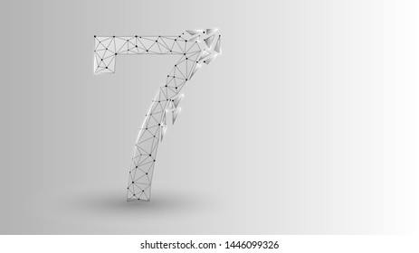 number seven 2D low poly abstract illustration consisting of points, lines, and shapes in the form of planets, stars and the universe. Origami Vector digit 7 wireframe concept.