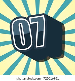 Number seven with 3 Dimension and shadow effect. Vector Illustration