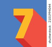 Number seven 7 in google colors, primary colors, minimalist design, 3d, pop. Blue background