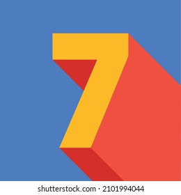 Number seven 7 in google colors, primary colors, minimalist design, 3d, pop. Blue background
