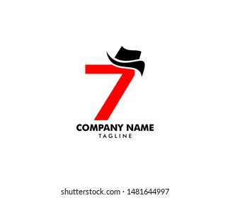 Number seven or 7 with hat logo illustration