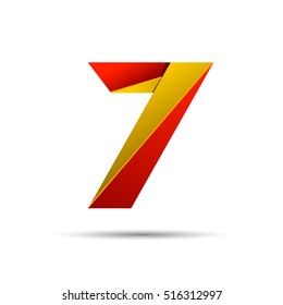 Number seven 7 icon design template elements 3d logo. Red and gold glossy style. Vector design template elements for application or company.