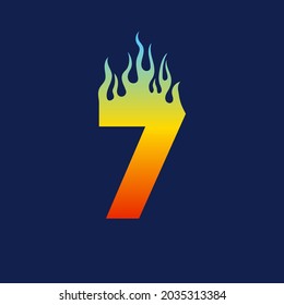 Number Seven 7 icon with fire flames in a vibrant gradient color. Numeric logo burning with fast flame effect.