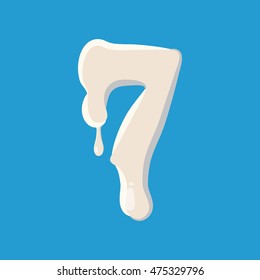 Number seven 7 isolated on baby blue background. Milky seven 7 number vector illustration