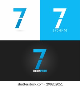Number seven 7 logo design icon set background, blue, cyan, black