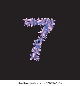 Number seven 7 made with flowers. Vector illustration. Eps 10. Black background. Date. Celebrate.