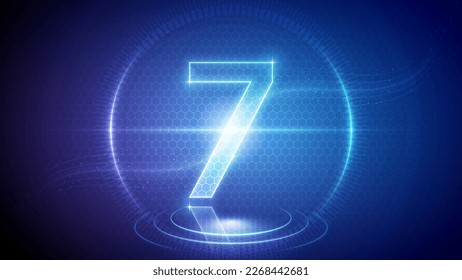 Number Seven (7) Mathematic Symbol Futuristic Hologram Neon Glow Cybernetic Digital Hologram Design Backdrop Background Vector Illustration