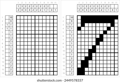 Número Siete 7 Nonogram Pixel Art, Matemático, Numérico, Numérico, Palabra, Símbolo Arte vectorial Ilustración, Lógica Puzzle Juego Griddlers, Pic-A-Pix, Cuadro Paint By Numbers, Picross