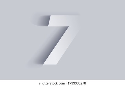 Number seven, 7 with shadow. Cut out paper isolated on background. Vector illustration EPS 10.