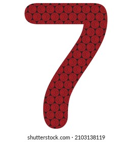 Número Siete Con Ilustración Del Vector De Patrón De Esferas Resumen. Rojo Y Negro Número 7 Aislado En Un Fondo Blanco

