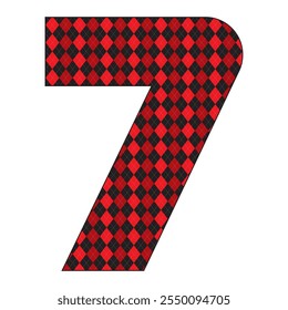 Number Seven With Argyle Pattern Vector Illustration. Number 7 Isolated On A White Background
