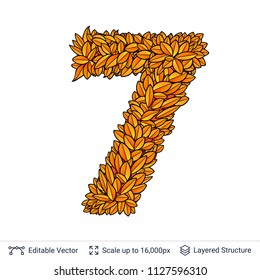 Number seven of autumn leaves. Fall bright orange leaves element. 