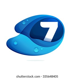 Number seven with blue water drops. Vector design template elements for your application or corporate identity.