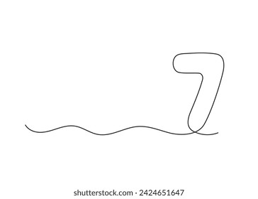 Number seven, continuous one line drawing. Black hand drawn single minimalist line isolated number. Vector line figure background