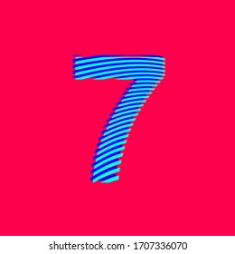 number seven with curved lines texture in blue with a sporty style