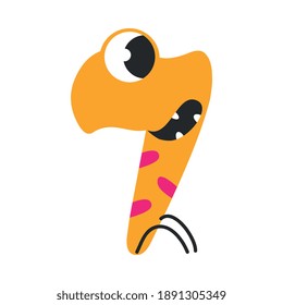 Number Seven Cute Monster, Funny Fantasy Creature Character, 7 Numeral, Mathematics, Learning Material for Kids Cartoon Style Vector Illustration