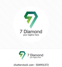 Number seven and diamond logo design vector with colorful triangle pixel. 