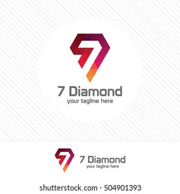 Number seven and diamond logo design vector with colorful triangle pixel. 