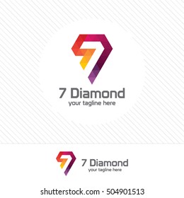 Number seven and diamond logo design vector with colorful triangle pixel. 