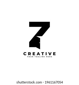 Number Seven Door Negative Space Logo Design. Usable for Construction Architecture Building Logo