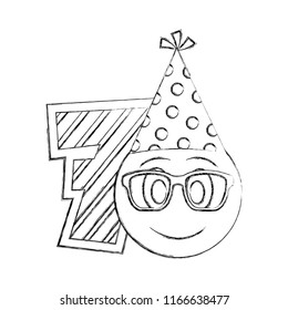 number seven with emoji kawaii character
