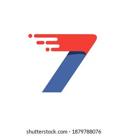 Number seven fast speed motion logo. Oblique font with red line for sportswear labels, delivery poster, racing identity, taxi cards etc.