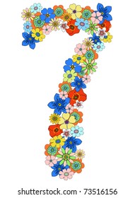 Number seven floral, vector.