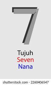 Number seven formed from two trapezoids.
The name of object number is written in three languages, namely Indonesian, English, and Japanese.