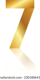 Number seven from golden ribbon with mirror shadow