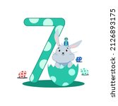 number seven and a gray easter bunny in a green egg