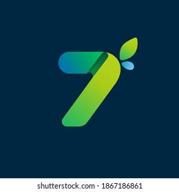 Number seven green gradient eco logo. Vector one line colorful typeface for agriculture branding design, spring labels, garden posters, environment identity etc.