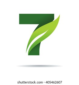 Number seven with green leaves, Vector logo design template elements 