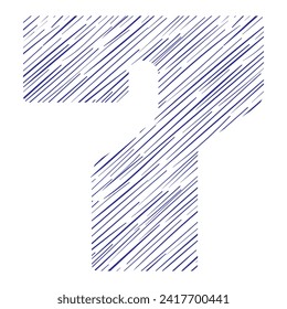 Number Seven With Hand Drawn Pattern Vector Illustration. Number 7 With Line Pattern Isolated On A White Background
