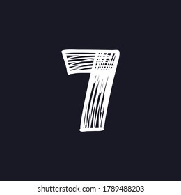 Number seven hand-drawn by chalk on a blackboard. This font is perfect for a school signboard, advertising of a coffee shop, retro logos, handwritten posters, bar identity, etc.