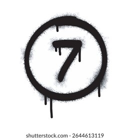 Number seven icon Graffiti Spray isolated on white background. Number seven graffiti symbol with black spray on white background. Vector illustration.