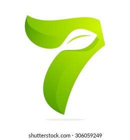 Number seven with leaves and negative space. Vector design template elements for your application or corporate identity.