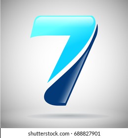 Number seven logo. blue and light blue glossy style. Vector design template elements for your application or company.