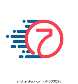 Number seven logo in circle with speed line. Colorful vector design for banner, presentation, web page, card, labels or posters.