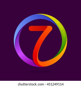 Number seven logo in colorful circle. Vector design for banner, presentation, web page, card, labels or posters.