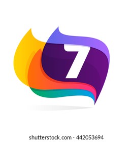 Number seven logo in feather or flags icon. Colorful vector design for banner, presentation, web page, app icon, card, labels or posters.
