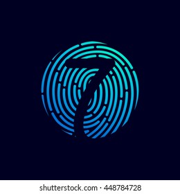 Number seven logo with fingerprint line. Colorful vector design for banner, presentation, web page, card, labels or posters.